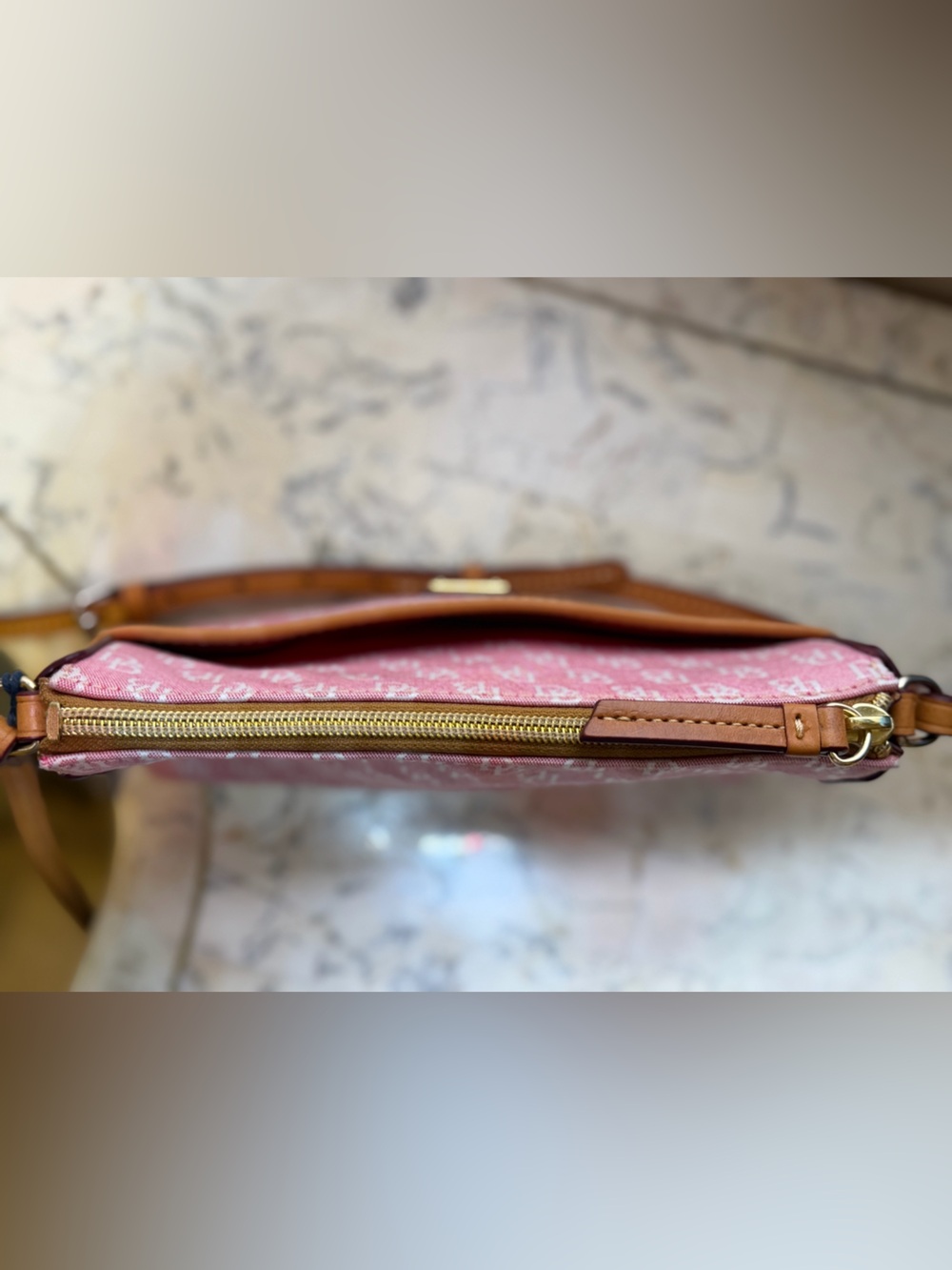 Pink Dooney & Bourke Crossbody Bag with Tan Leather Trim - Picture 9 of 10